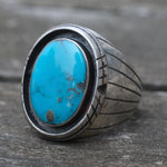 Vintage Sterling Turquoise Ribbed Band Ring 8.75