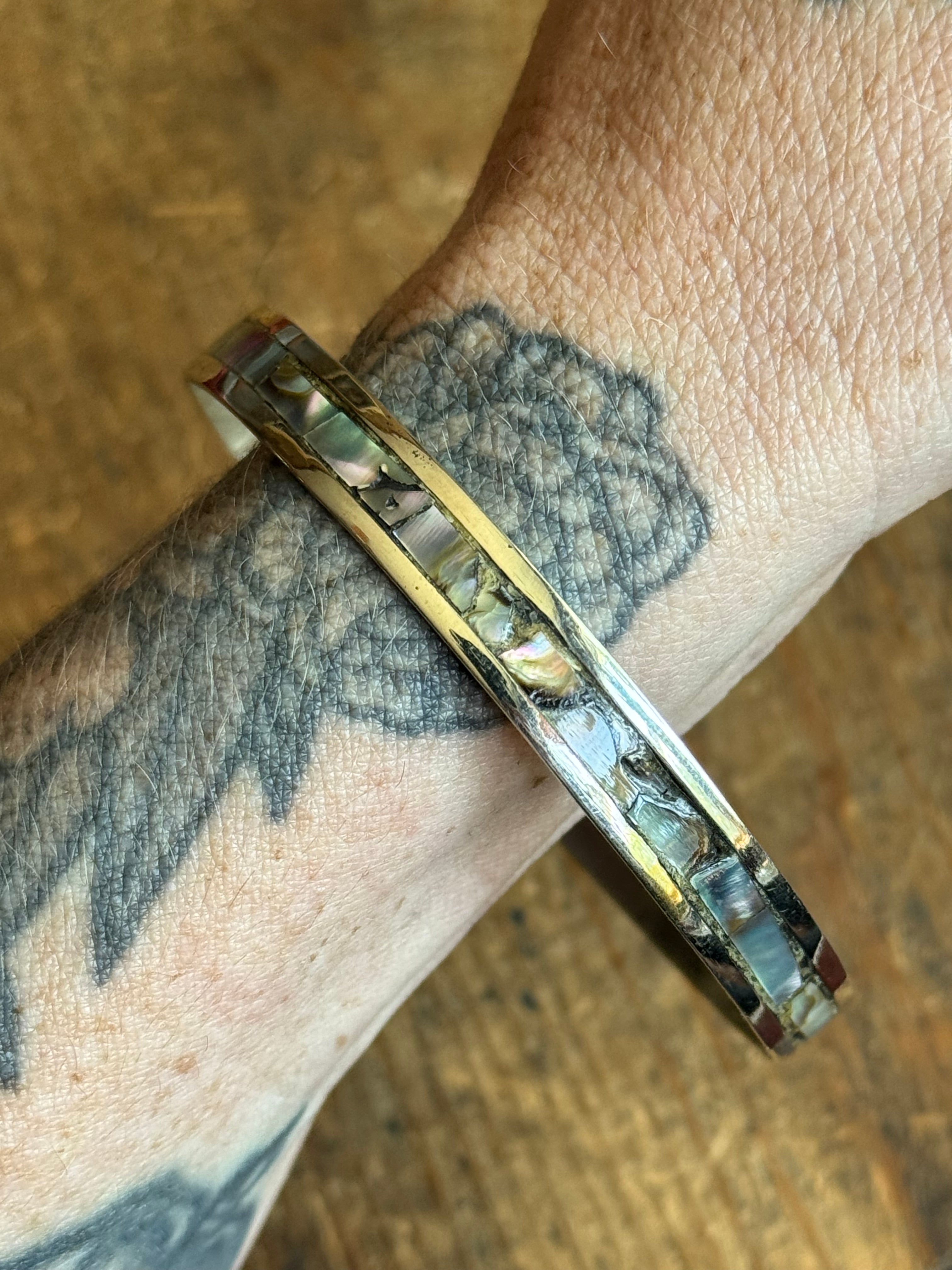 Vintage Sterling Silver Abalone Inlay Bangle