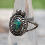 Vintage Sterling Turquoise Roper Ring 6