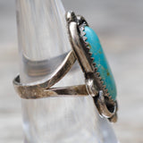 Vintage Sterling Turquoise Florette Ring 6.5