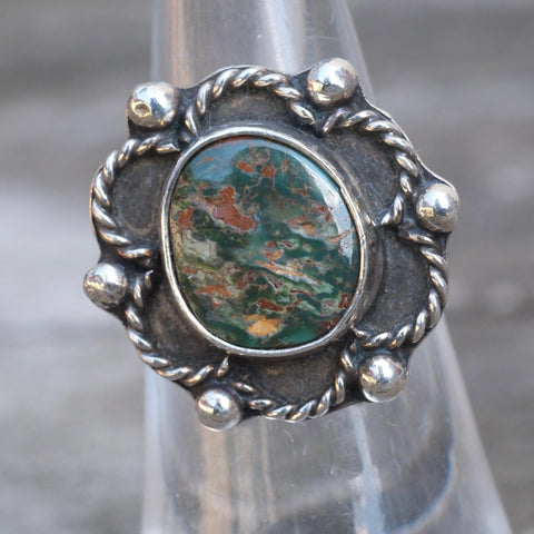 Vintage Sterling Turquoise Shadowbox Ring 5.5