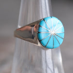 Vintage Sterling Turquoise Inlay Pinwheel Ring 6.5
