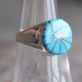 Vintage Sterling Turquoise Inlay Pinwheel Ring 6.5