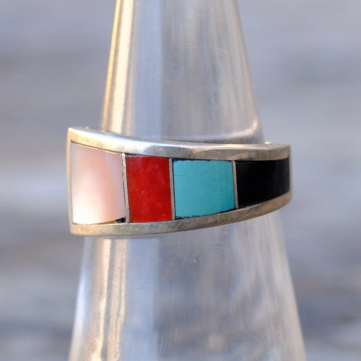 Vintage Sterling Multistone Inlay Band Ring 6