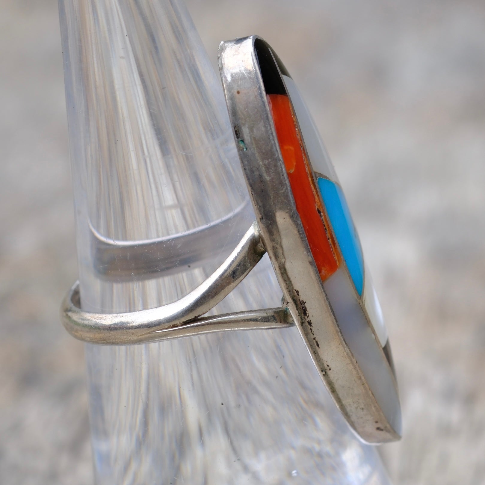 Vintage Sterling Multistone Inlay Ring 5.75