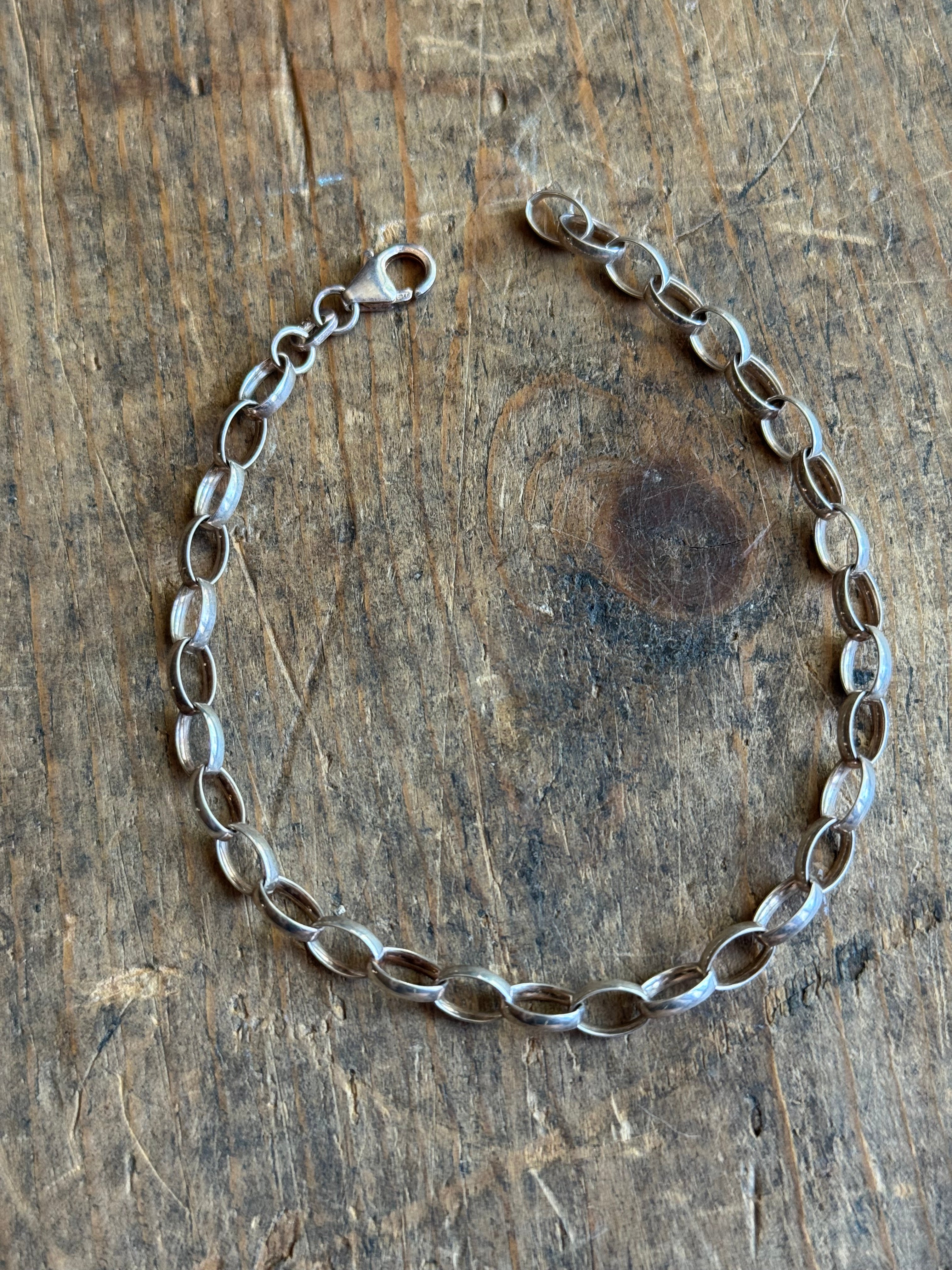 Vintage Sterling Silver Oval Cable Chain Bracelet 8.25"