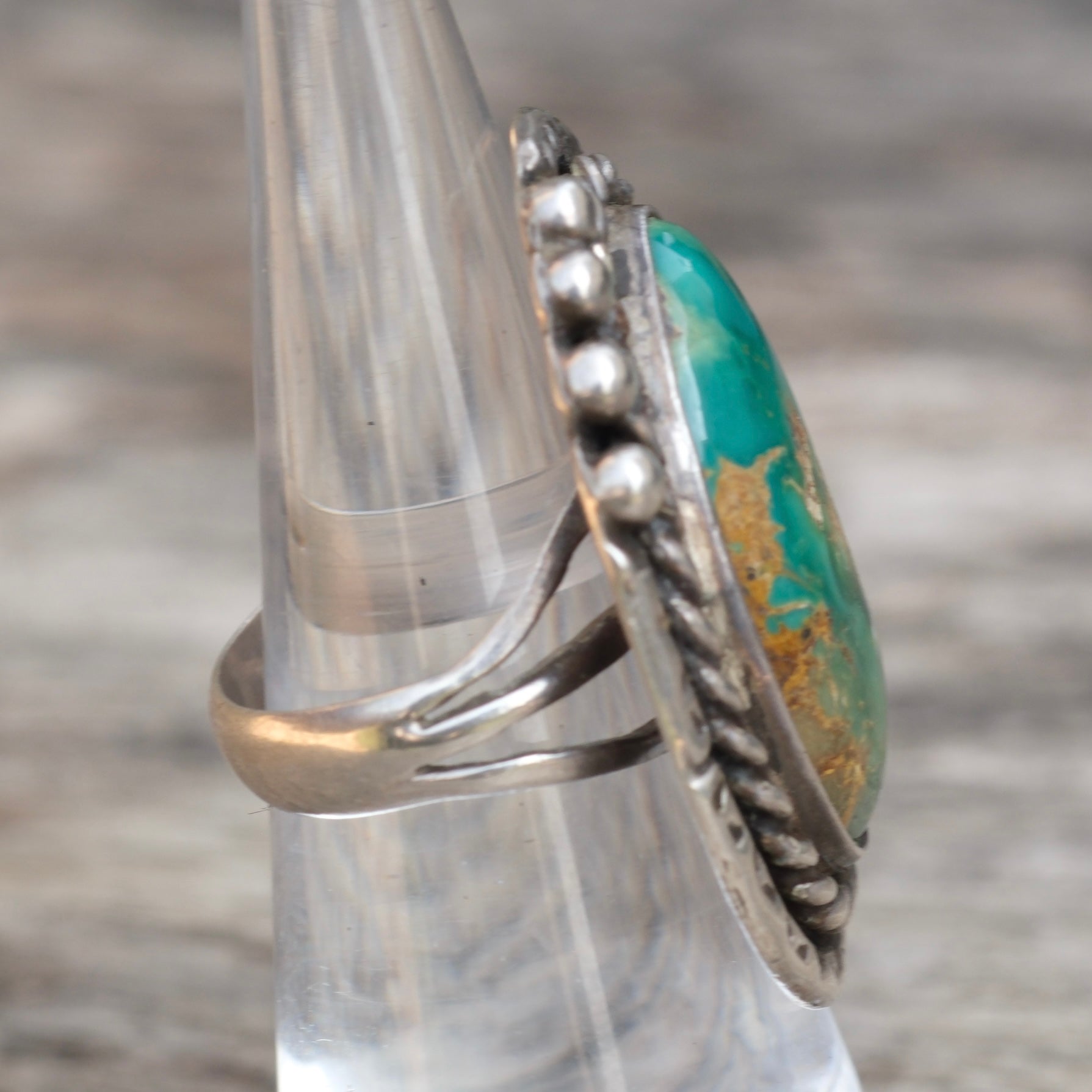 Vintage Sterling Turquoise Roper Ring 5.5
