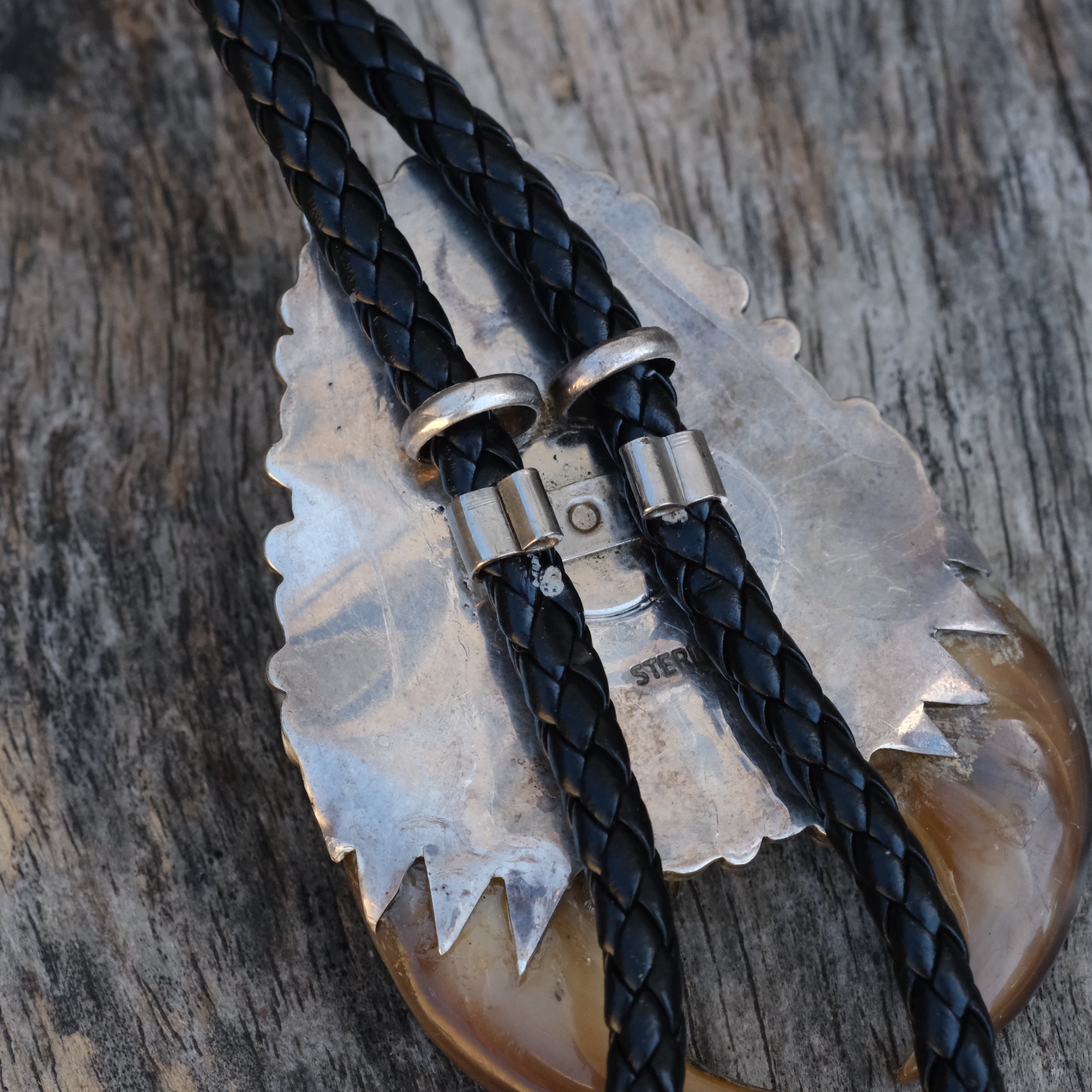 Vintage Sterling Turquoise and Coral Double Bear Claw Bolo TIe