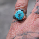 Vintage Sterling Turquoise Inlay Pinwheel Ring 6.5