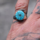 Vintage Sterling Turquoise Inlay Pinwheel Ring 6.5