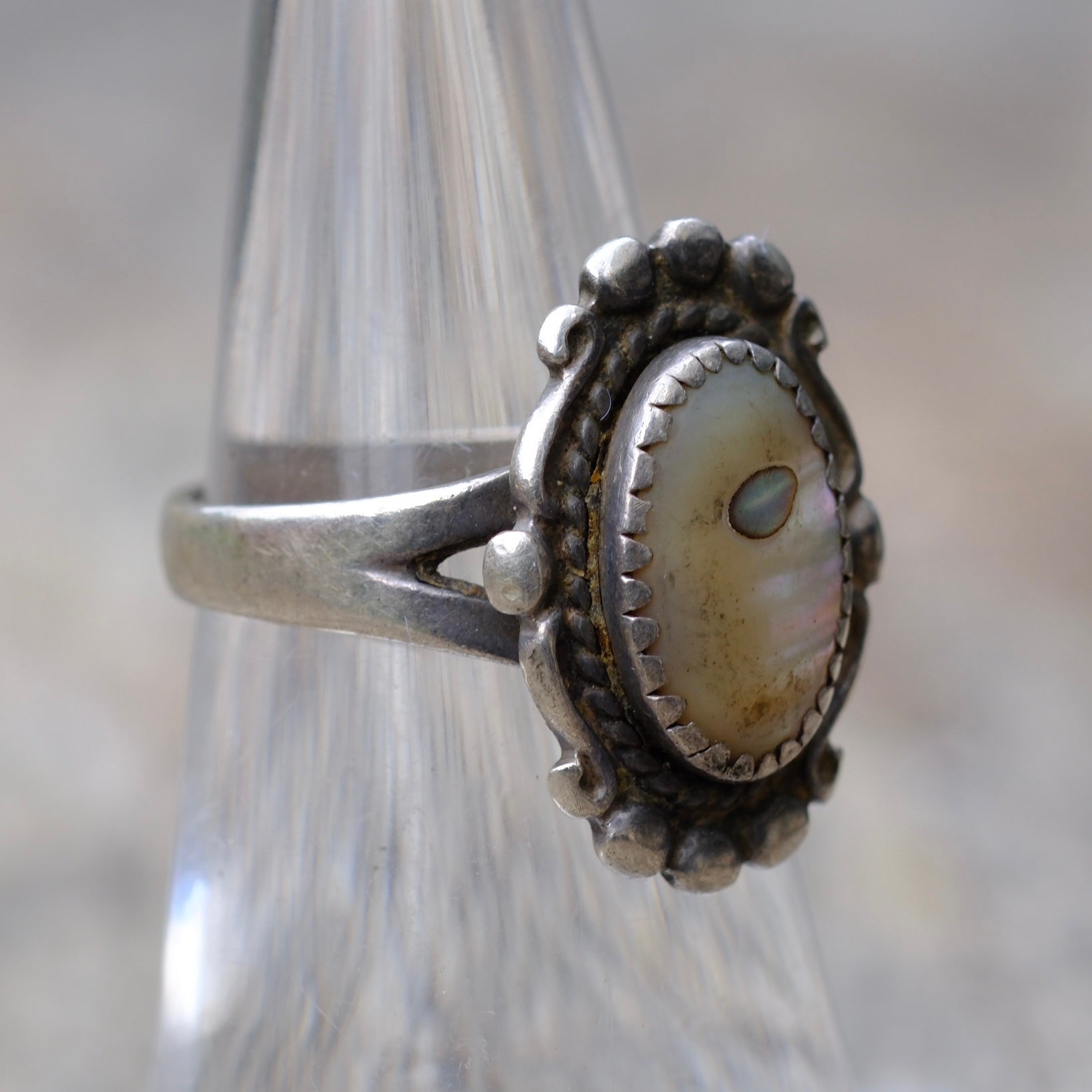 Vintage Sterling Abalone Ring 5.5