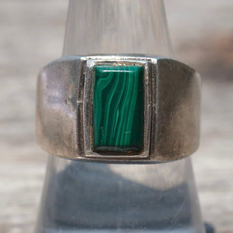 Vintage Sterling Malachite Ring 9