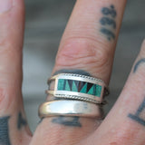Vintage Sterling Multistone Inlay Band 10.5