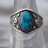 Vintage Sterling Turquoise Thunderbird Ring 5.75