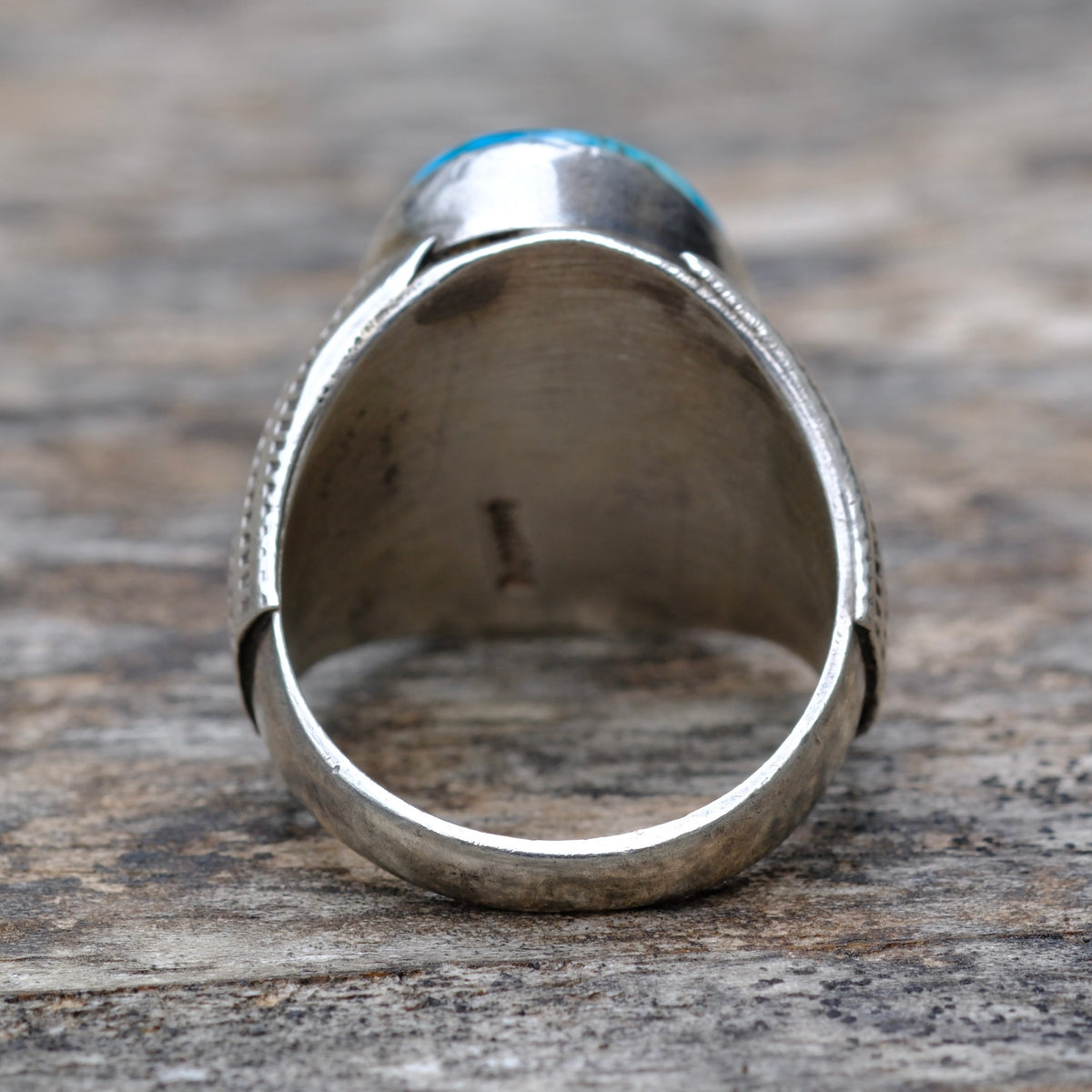 Vintage Sterling Turquoise Ribbed Band Ring 10