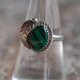 Vintage Sterling Malachite Feather Ring 7