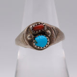 Vintage Sterling Turquoise and Coral Ring 7.5