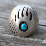 Vintage Sterling Turquoise Bear Paw Ring 10.5