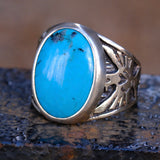 Vintage Sterling Turquoise Thunderbird Ring 8.5