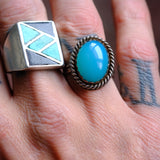 Vintage Sterling Blue Glass Roper Ring 8.75