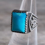 Vintage Sterling Turquoise Thunderbird Ring 7.5