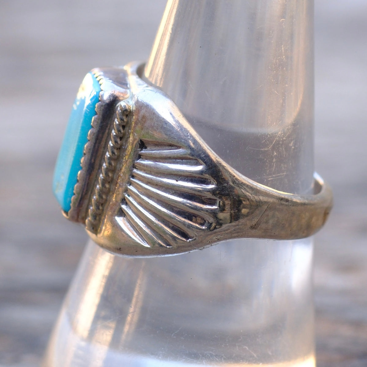 Vintage Sterling Turquoise Stamped Band Ring 8.5
