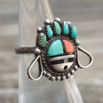 Vintage Sterling Zuni Inlay Sunface Ring 6.25