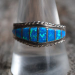 Vintage Sterling Opalite Inlay Band 10.75