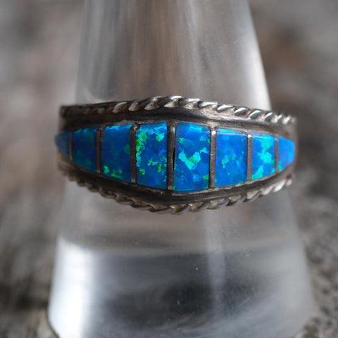 Vintage Sterling Opalite Inlay Band 10.75