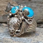 Vintage Sterling Turquoise Buffalo Ring 10.5