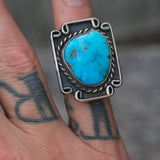 Vintage Sterling Turquoise Roper Ring 5