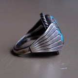 Vintage Sterling Turquoise Ribbed Band Ring 8.5