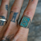 Vintage Sterling Crushed Turquoise Inlay Ring 10.25