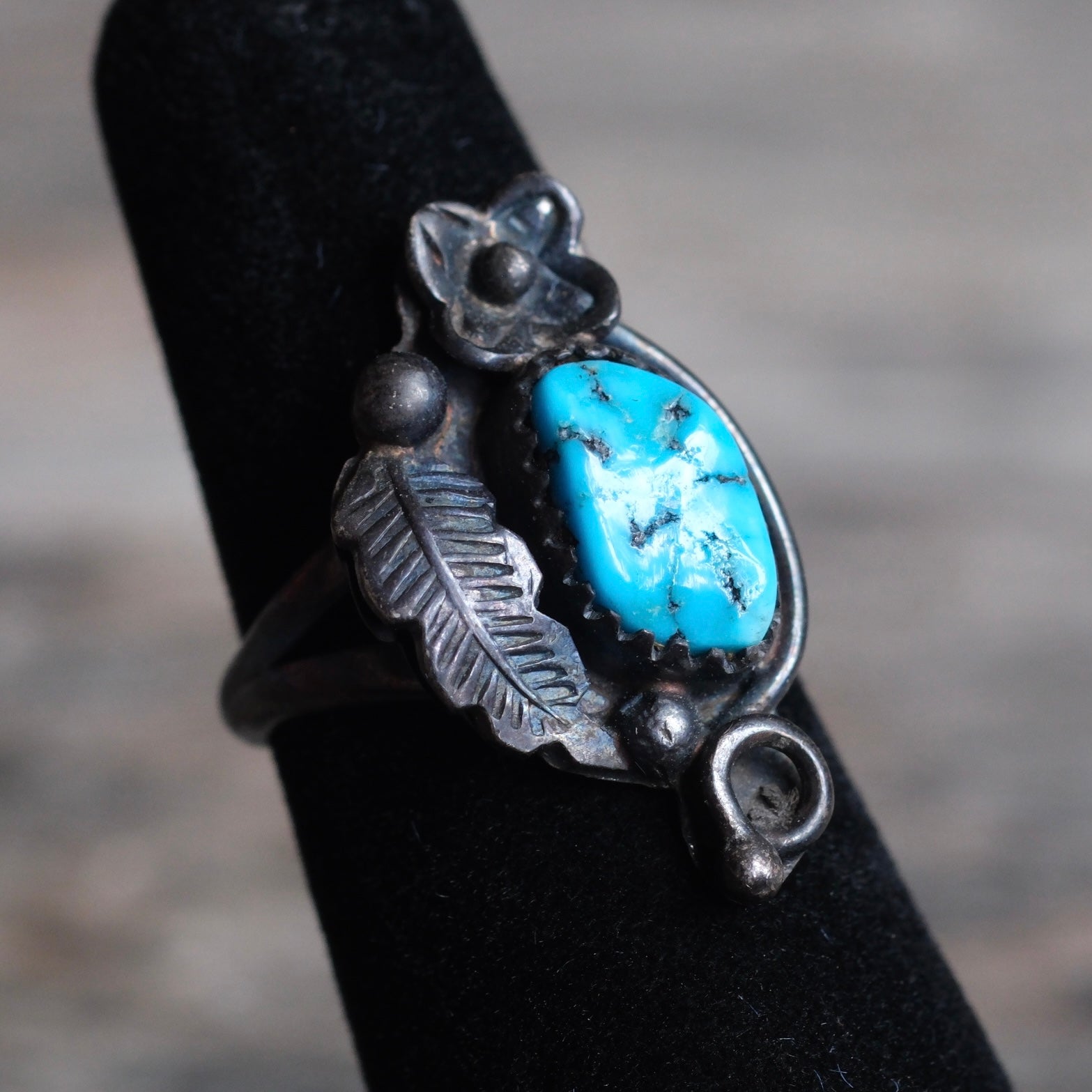 Vintage Sterling Turquoise Feather Ring 5