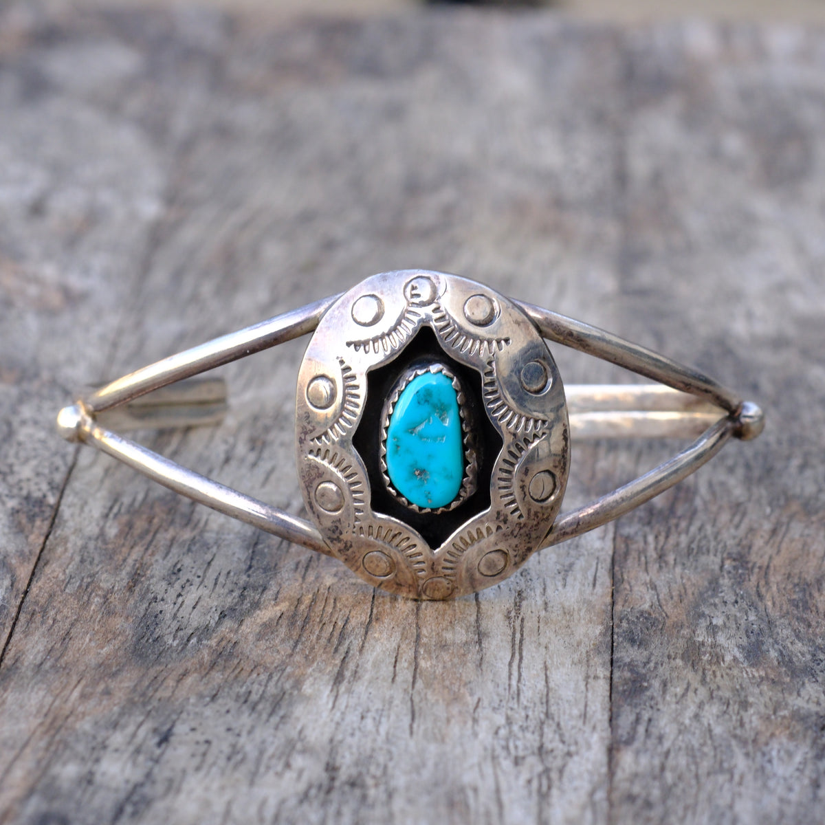 Vintage Sterling Turquoise Shadowbox Cuff Bracelet