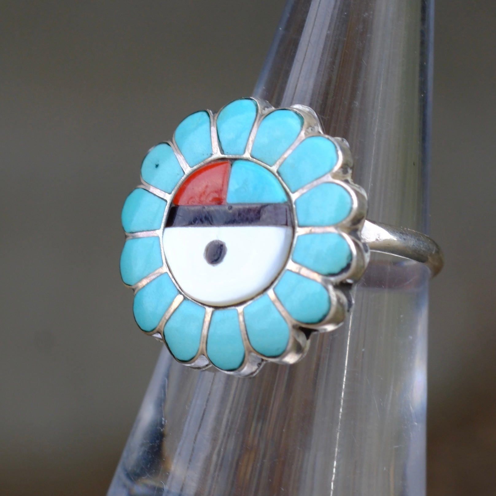 Vintage Sterling Multistone Inlay Zuni Ring 6.25