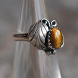 Vintage Sterling Tigers Eye Feather Ring 2.5