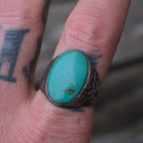 Vintage Sterling Sun Bell Turquoise V for Victory Ring 9.25