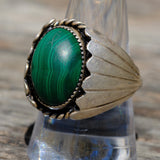 Vintage Sterling Malachite Ribbed Band Ring 10