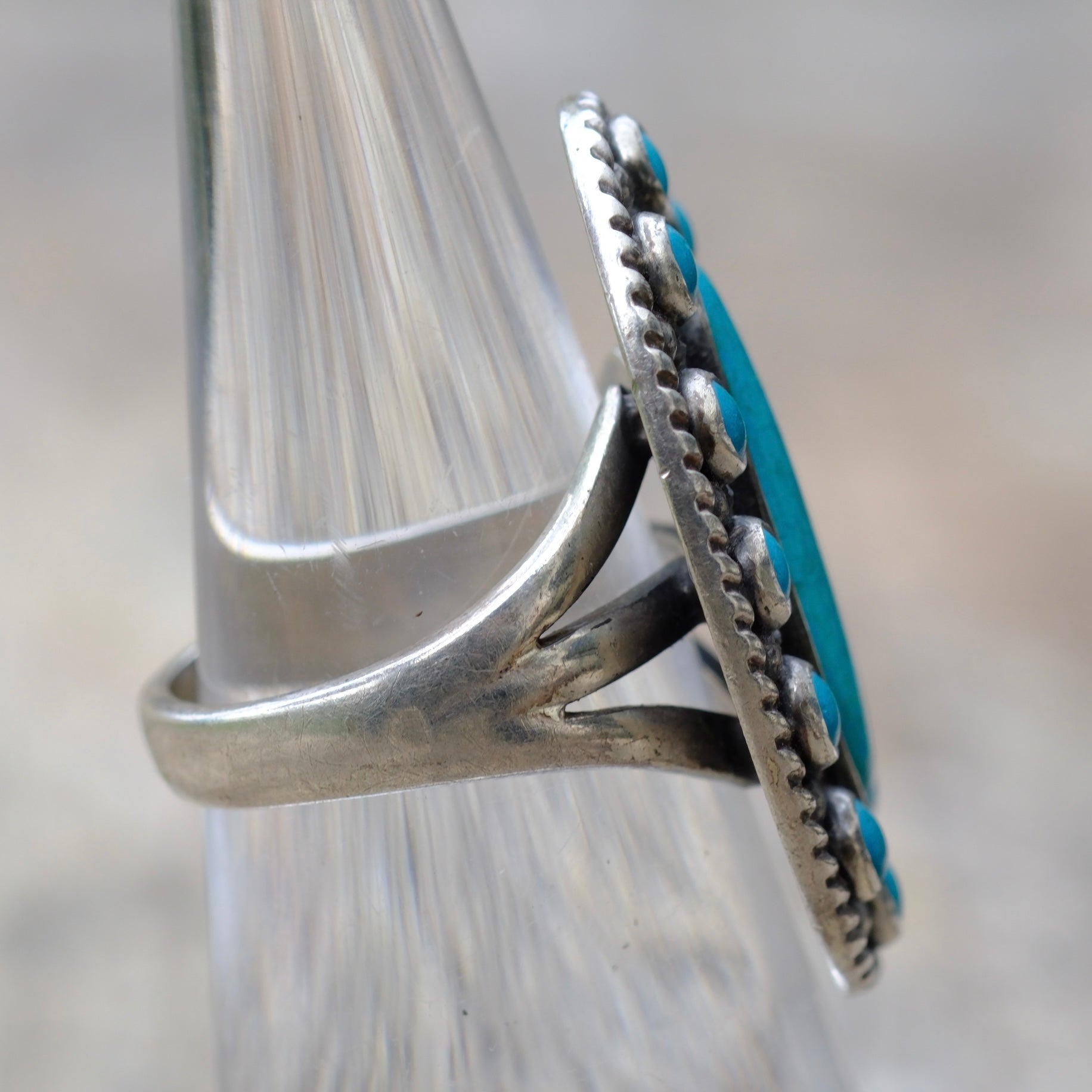 Vintage Sterling Turquoise Cluster Ring 5