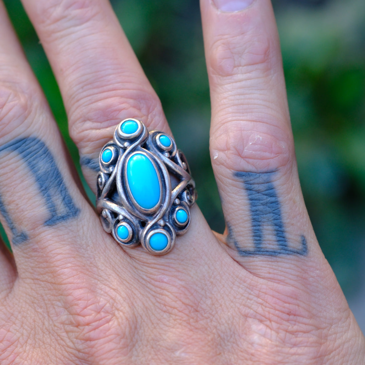 Vintage Sterling 7-Stone Turquoise Ring 8