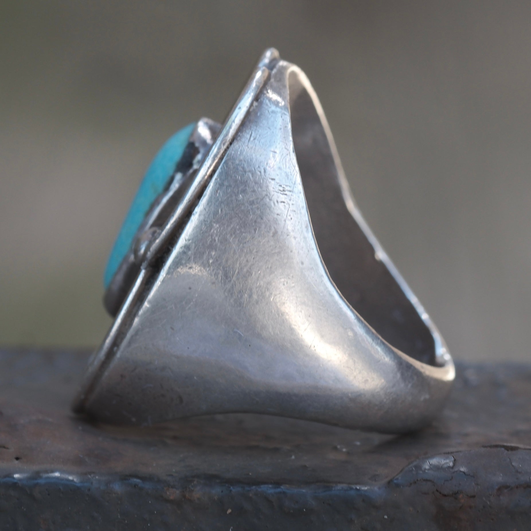 Vintage Sterling Turquoise Florette Ring 9.5