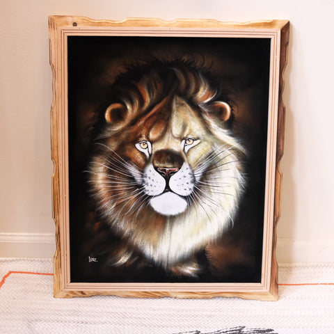 Framed Lion Velvet Painting