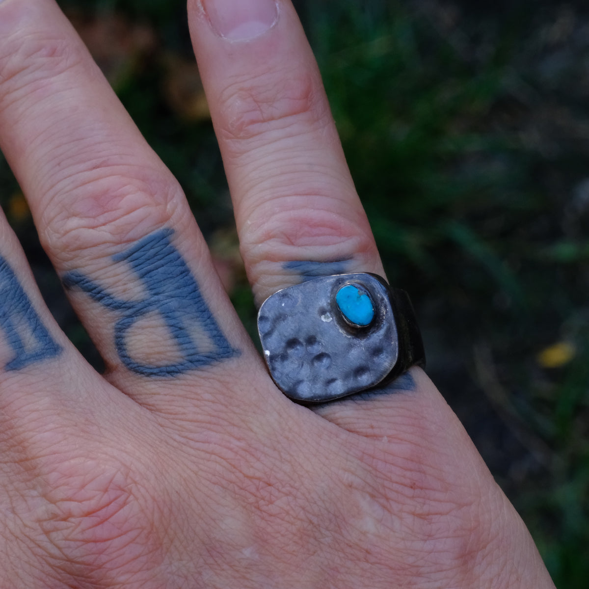 Vintage Sterling Turquoise Signet Ring 6