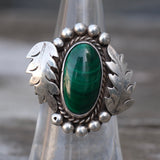 Vintage Sterling Malachite Feather Ring 5.25