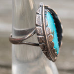 Vintage Sterling Turquoise Feather Ring 5.5
