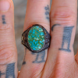 Vintage Sterling Turquoise Chip Inlay Thunderbird Ring 10