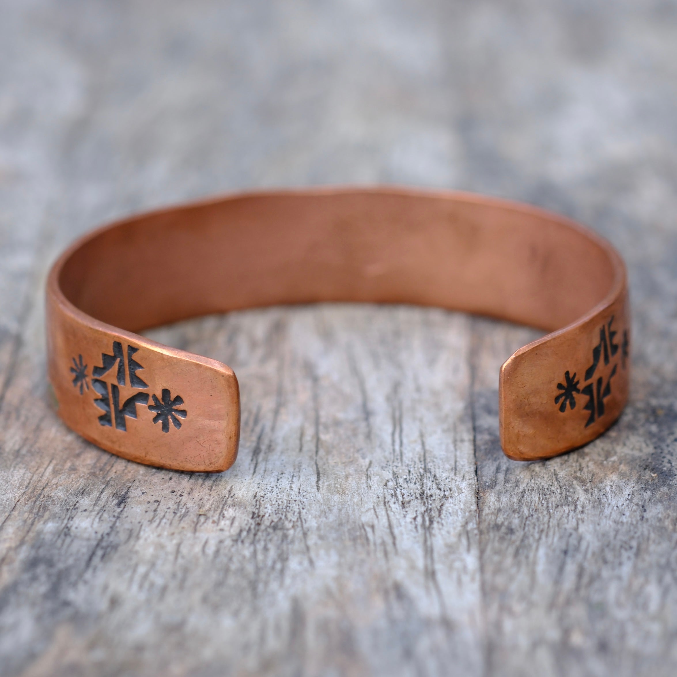 Vintage Sterling Copper and Sterling Silver Stamped Cuff Bracelet