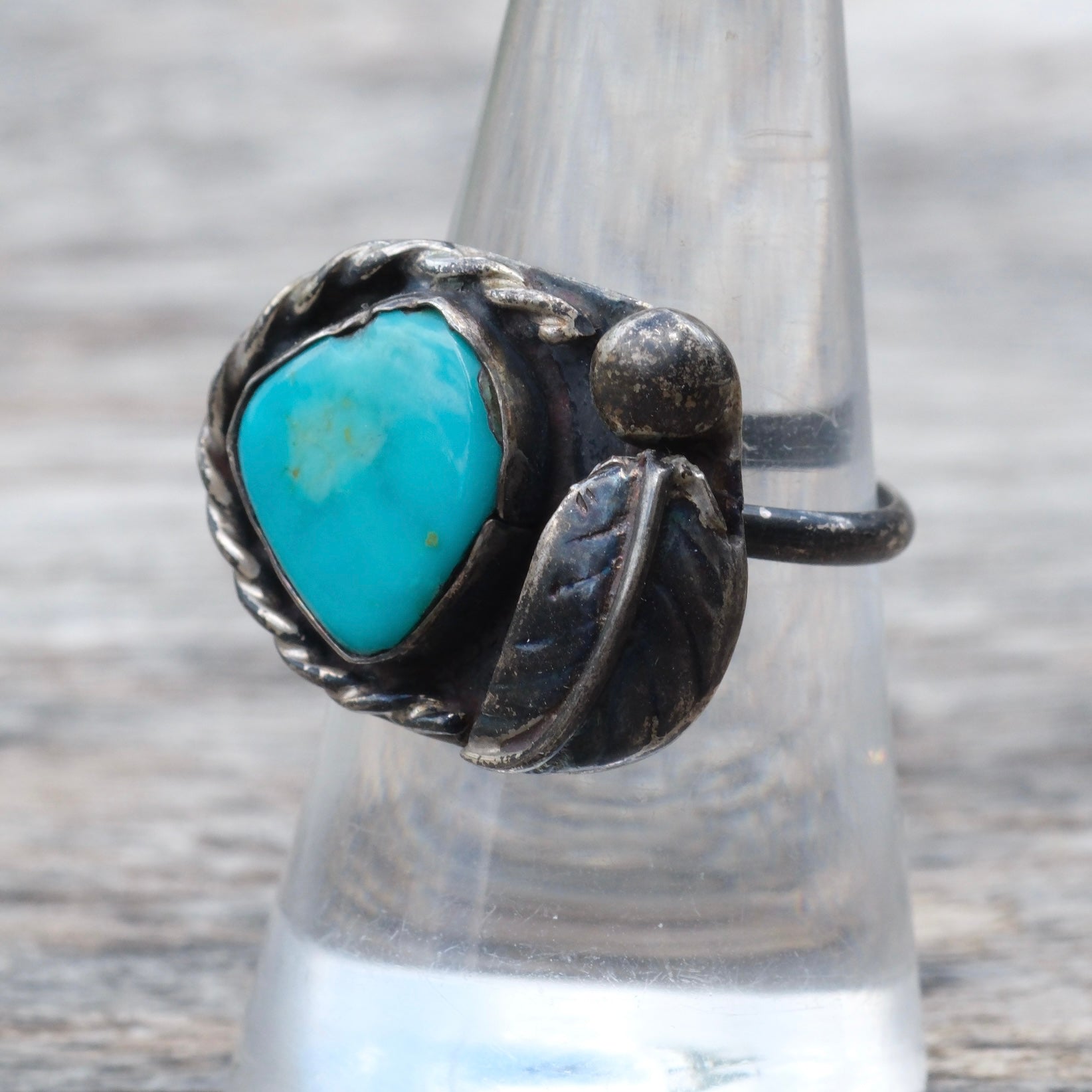 Vintage Sterling Turquoise Feather Ring 7.75