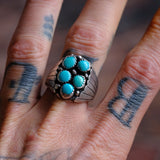 Vintage Sterling Turquoise Cluster Ring 10.5